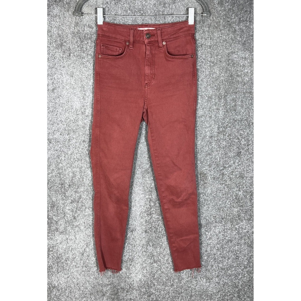 We The Free Raw Hem Mid Rise Crop Jegging Jeans Womens Size 26 Red Pockets